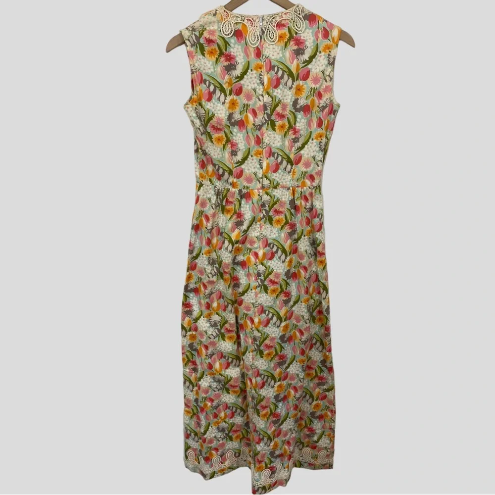 Vintage 60s Multicolor Floral Appliqué Maxi Dress Small - Picture 4 of 7